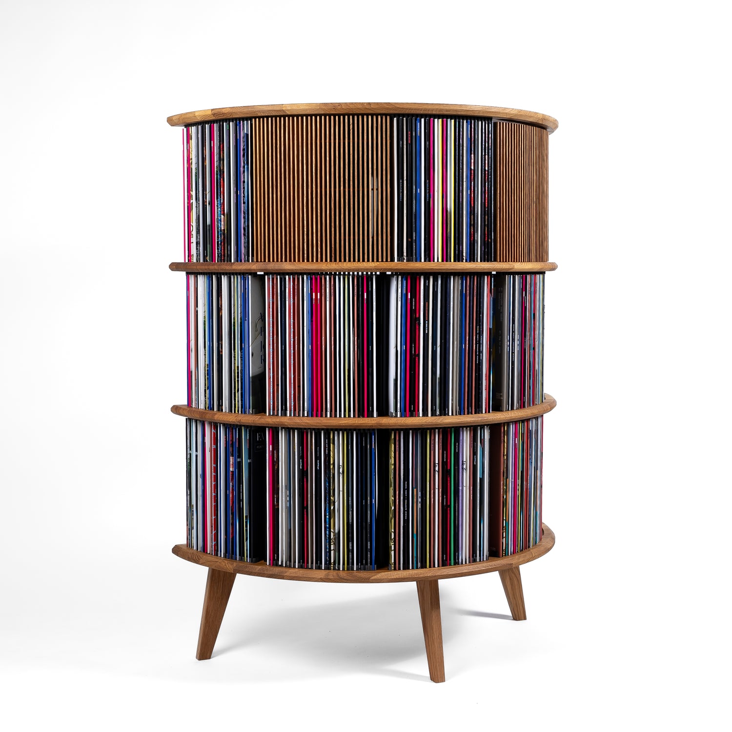 Vinyl opbevaring i egetræ – Display LUNA